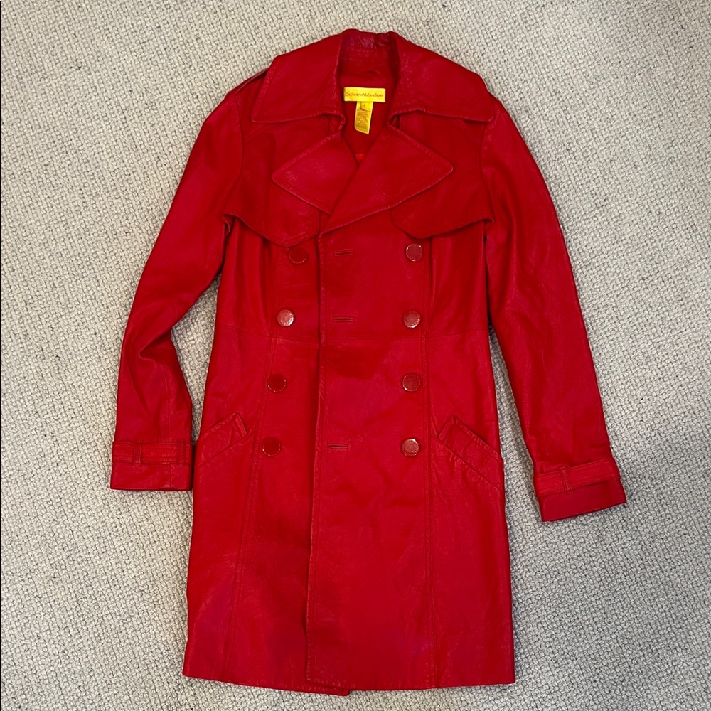 Catherine Malandrino Stylish Leather Red Double-Breasted Coat size 4